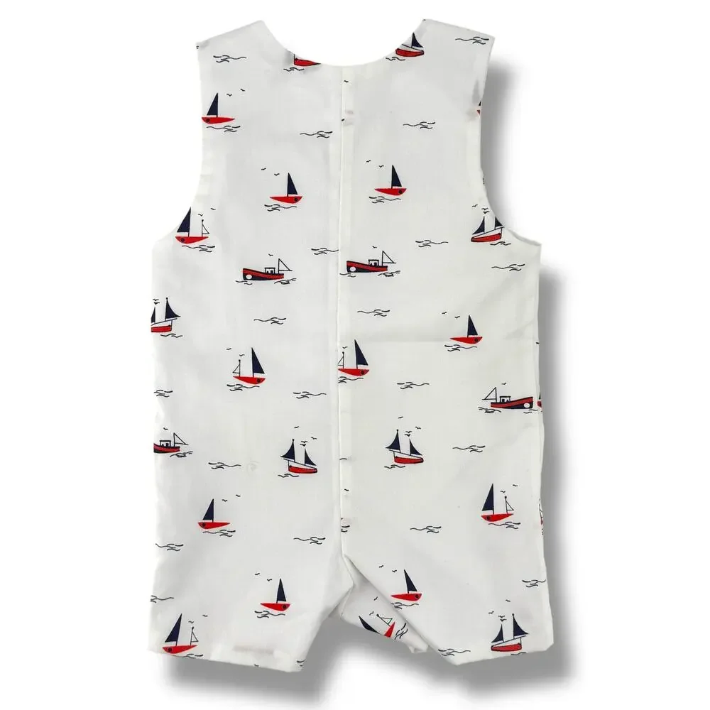 Edgehill Collection Smocked Jon Jon Romper Baby Boy Size 3 Mo Nautical Sail Boat